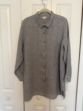 Garnet Hill Gray Linen-Blend Button Down Shirt